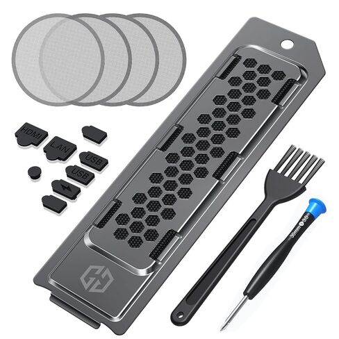 ترقية التبريد والحماية من الغبار من GRAUGEAR لجهاز PS5 Pro/PS5 Slim، وPS5 Pro/Slim M.2 SSD غطاء المبدد الحراري مع مرشح غبار المروحة ومقابس المنافذ، يمنع ارتفاع درجة الحرارة وتراكم الغبار (أسود) in Kuwait
