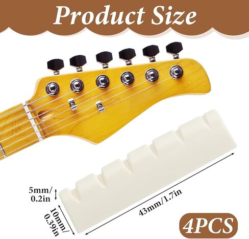 4Pcs String Guitar Nut, 43mm/1.69in Plastic Acoustic Guitar Nut for Electric Replacement, Universal Electric Guitars Parts Accessories for Acoustic Guitars(Black) in Saudi Arabia