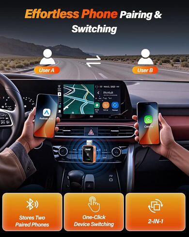 محول CarPlay اللاسلكي لأجهزة iPhone وAndroid Auto، شريحة A9 من الجيل الخامس، توصيل وتشغيل صغير للغاية، إعادة توصيل تلقائي أسرع 6 مرات، تحويل سلكي إلى لاسلكي، بدون تأخير لنظام iOS 10+ وAndroid 11+ in Kuwait