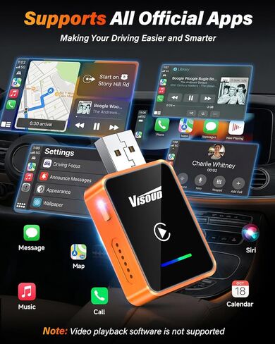 محول CarPlay اللاسلكي لأجهزة iPhone وAndroid Auto، شريحة A9 من الجيل الخامس، توصيل وتشغيل صغير للغاية، إعادة توصيل تلقائي أسرع 6 مرات، تحويل سلكي إلى لاسلكي، بدون تأخير لنظام iOS 10+ وAndroid 11+ in Kuwait