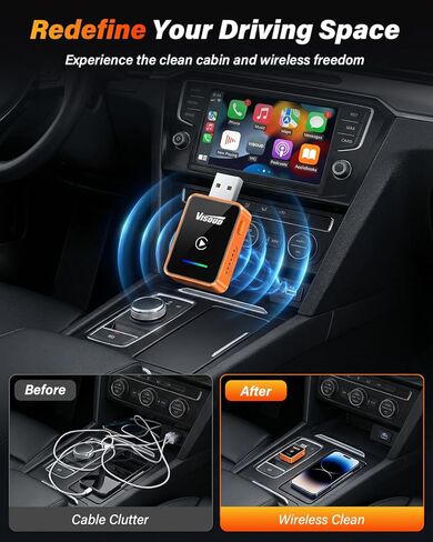 محول CarPlay اللاسلكي لأجهزة iPhone وAndroid Auto، شريحة A9 من الجيل الخامس، توصيل وتشغيل صغير للغاية، إعادة توصيل تلقائي أسرع 6 مرات، تحويل سلكي إلى لاسلكي، بدون تأخير لنظام iOS 10+ وAndroid 11+ in Kuwait