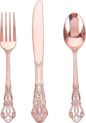 Joyido 90 Pieces Gold Plastic Silverware - Heavy Duty Gold Disposable Utensils - Fancy Plastic Cutlery Set Includes 30 Forks, 30 Spoons, 30 Knives for Dinner Parties Weddings in Saudi Arabia