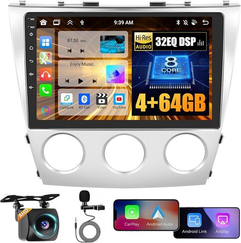 [4+128G] ستيريو سيارة Hikity Android لسيارة Toyota Camry 2012 2013 2014، 10.1 بوصة شاشة تعمل باللمس Incell راديو CarPlay/Android Auto، بلوتوث، ملاحة GPS، WiFi، FM/RDS + كاميرا احتياطية AHD in Kuwait