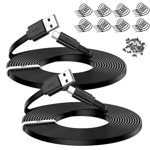 كابل تمديد USB-A إلى Micro USB بطول 10FT 2P، امتداد مسطح لكابل Micro USB لكاميرا الأمان، سلك الشحن ومزامنة البيانات متوافق مع كاميرا Wyze، Pan v3/v3 Pro/OG (2P) in Kuwait
