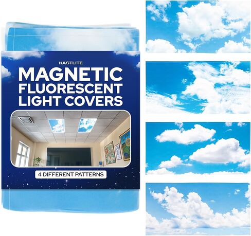أغطية إضاءة فلورسنت سحابية مكونة من 4 قطع من KASTLITE لأضواء السقف في الفصول الدراسية - أغطية سماء مغناطيسية مقاس 2 × 4 قدم - لوحات توزيع إضاءة المكتب المزخرفة، كوة صناعية مهدئة، ديكور المعلم in Kuwait