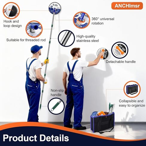 Pole Sander for Drywall, 89 Inch Manual Hand Drywall Sander with Extension Pole, Bag, 360 Circular Radial Hand Sander for Painting Projects with 5pcs Sanding Discs (80, 100, 120, 180, 240 Grit) in Kuwait