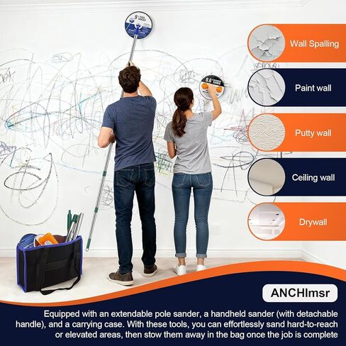 Pole Sander for Drywall, 89 Inch Manual Hand Drywall Sander with Extension Pole, Bag, 360 Circular Radial Hand Sander for Painting Projects with 5pcs Sanding Discs (80, 100, 120, 180, 240 Grit) in Kuwait