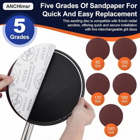Pole Sander for Drywall, 89 Inch Manual Hand Drywall Sander with Extension Pole, Bag, 360 Circular Radial Hand Sander for Painting Projects with 5pcs Sanding Discs (80, 100, 120, 180, 240 Grit) in Kuwait