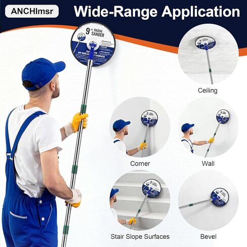 Pole Sander for Drywall, 89 Inch Manual Hand Drywall Sander with Extension Pole, Bag, 360 Circular Radial Hand Sander for Painting Projects with 5pcs Sanding Discs (80, 100, 120, 180, 240 Grit) in Kuwait