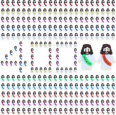 ilhsty 400 pcs شخصيات يسوع الصغيرة - امزج 10 ألوان مطاط صغير من المطاط يسوع ألعاب يسوع يحبك من أجل حشو بيض عيد الفصح صيد البيض الحزب الديني هدايا الاختباء والبحث عن مدرسة الأحد (10 ألوان) in Kuwait