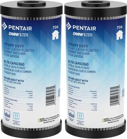 فلتر مياه كربون Pentair OMNIFilter TO6، 10 بوصة، رواسب مطوية مزدوجة الطبقات شديدة التحمل للمنزل بالكامل وخرطوشة بديلة للطعم والرائحة، 10 بوصة × 4.5 بوصة، 5 ميكرون in Kuwait