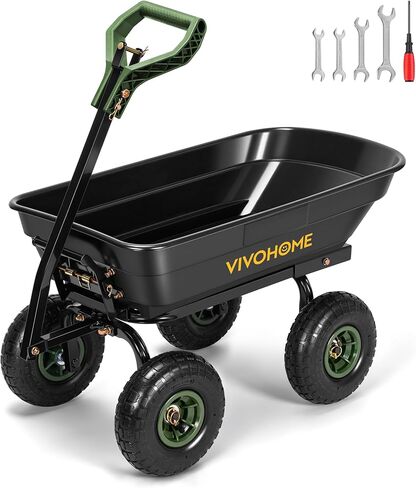 Vivohome 4 Cu.ft 660 رطل العجلات العربة عربة العربة مع مقبض قابل للتحويل 2 في 1 مرفق على ATV أو الجرار ، 10 "جميع عجلات التضاريس ، نظام إطلاق سريع ، مقطورة فائدة شديدة التحمل للرسالة in Kuwait