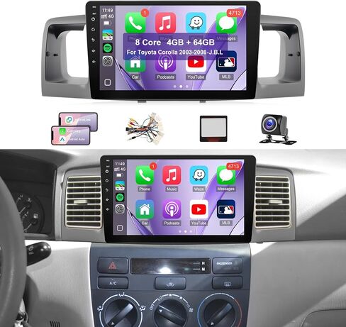 Upgraded Android Car Radio for Toyota Corolla 2003 2004 2005 2006 2007 2008 with Carplay Android Auto, 2+32GB 9Inch Touch Screen for Corolla Stereo with GPS Navi Bluetooth WiFi + MIC + Camera in Saudi Arabia