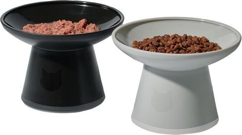 Necoichi 2pcs أوعية طعام قطة مرتفعة للغاية-أوعية من البلاستيك الخالية من BPA لتقليل الإرهاق للهوسكر والرقبة-غسالة الصحون وميكروويف آمنة-غير قابلة للانزلاق ، ومضادة للانزلاق ، التصميم المريح (الضباب الحضري) in Kuwait