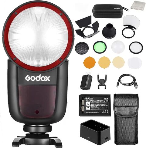 فلاش Godox V1C مستدير الرأس مع مجموعة ملحقات AK-R1 لكاميرات Canon، حل إضاءة إبداعي كامل مع معدّلات احترافية in Saudi Arabia