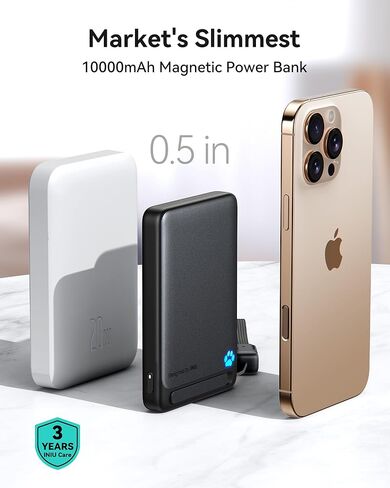 INIU لشاحن MagSafe المحمول، معتمد من Qi2، أنحف بنك طاقة مغناطيسي بقدرة 15 وات 10000 مللي أمبير في الساعة، مع كابل USB C وحامل، حزمة بطارية متوافقة مع MagSafe للشحن السريع لهاتف iPhone 17 16 15 14 13 12 فقط in Kuwait