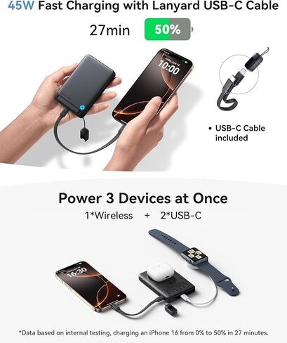 INIU لشاحن MagSafe المحمول، معتمد من Qi2، أنحف بنك طاقة مغناطيسي بقدرة 15 وات 10000 مللي أمبير في الساعة، مع كابل USB C وحامل، حزمة بطارية متوافقة مع MagSafe للشحن السريع لهاتف iPhone 17 16 15 14 13 12 فقط in Kuwait