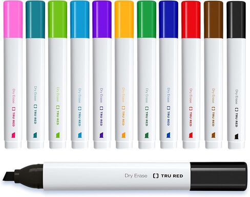 Staples Tru Red Tank Dry Erase Markers ، Tip Zisel ، ألوان متنوعة 12 علامات شكل برميل Squircle ، AP معتمدة من ألوان زاهية ، زاهية مشرقة ، صيغة الرائحة المنخفضة المثالية للفصول الدراسية ، المكتب ، المنزل in Kuwait