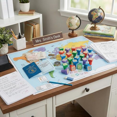 48PK STRAMPHING STAMPS CASSPORT STAMPS للأطفال - ملصق طوابع الريف المحدد لجوازات السفر ، والسفر التظاهر ، وأنشطة الجغرافيا - طوابع جوازات السفر من جميع أنحاء العالم in Kuwait