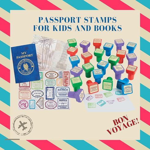 48PK STRAMPHING STAMPS CASSPORT STAMPS للأطفال - ملصق طوابع الريف المحدد لجوازات السفر ، والسفر التظاهر ، وأنشطة الجغرافيا - طوابع جوازات السفر من جميع أنحاء العالم in Kuwait