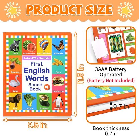 2025 New My English Words First Book Book Toy ، Learning Learning Talking Book ، 470+ كلمة ، 21 موضوعًا ، اضغط لتعلم الصوتيات ، كتب تعليمية تفاعلية للأطفال من عمر 3 سنوات أ in Kuwait
