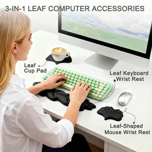 Ergonomic Leaf Keyboard and Mouse Wrist Rest Set, Extra Wide & Thick Memory Foam for Carpal Tunnel Pain Relief, Non-Slip Base, PC/Mac/Laptop, Gift for Office Work, Gaming in Saudi Arabia