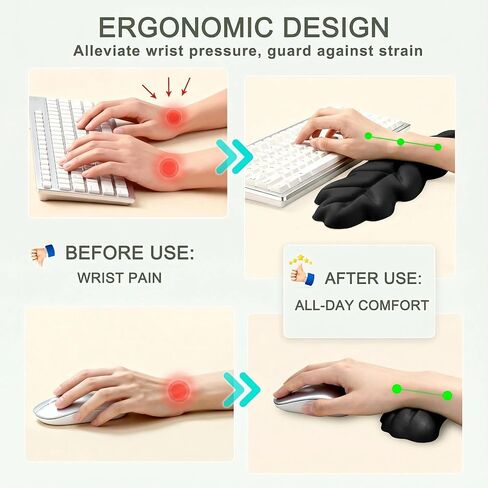 Ergonomic Leaf Keyboard and Mouse Wrist Rest Set, Extra Wide & Thick Memory Foam for Carpal Tunnel Pain Relief, Non-Slip Base, PC/Mac/Laptop, Gift for Office Work, Gaming in Saudi Arabia