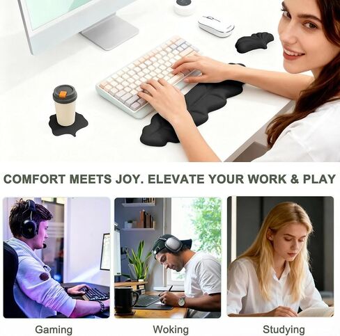 Ergonomic Leaf Keyboard and Mouse Wrist Rest Set, Extra Wide & Thick Memory Foam for Carpal Tunnel Pain Relief, Non-Slip Base, PC/Mac/Laptop, Gift for Office Work, Gaming in Saudi Arabia