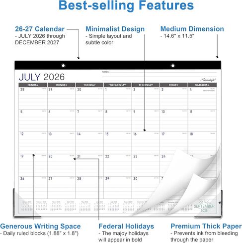2026 Desk Calendar - Desk/Wall Calendar 2026, JAN 2026 - DEC 2026, 2026 Calendars 12 Month, Desk Calendars with Corner Protectors, Large Ruled Blocks, Thick Paper, Colorful, 14.6" x 11.5", Desktop Calendar for Daily Organizer in Saudi Arabia