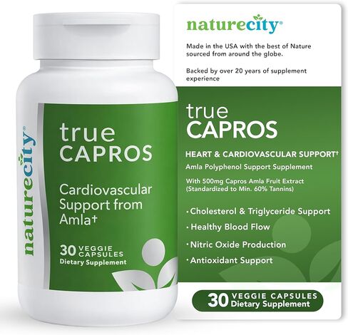 NatureCity True-Capros Amla Fruit Extract Supplement Polyphenol Antioxidant Power Supports Cardiovascular Heart Health (30 Veggie Capsules) Non-GMO Vegan Friendly and Soy Free in Saudi Arabia