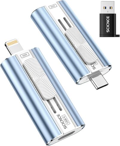 SCICNCE 64GB Dual Interface Flash Drive for Phone Storage Photos Videos, Portable Backup Memory Stick, No App Required, Compatible with iPhone 17/16/15/14/13/12/11, iPad, Android & PC (Green) in Kuwait