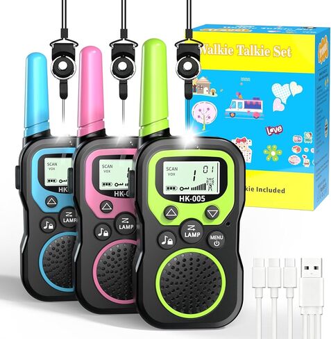 3 PCS Walkie Talkies for Kids قابل لإعادة الشحن على بعد 3 كيلومترات محمولة Walkie Talkies طويلة المدى 22 قناة 2 هدايا حفلة عيد ميلاد الراديو للفتيات من 3 إلى 12 عامًا فتيات يبلغون من العمر 3 إلى 12 عامًا. in Kuwait