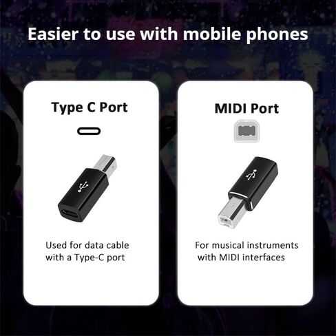 محول USB B إلى USB C، 2 حزمة، USB C أنثى إلى موصل محول ذكر يدعم مزامنة البيانات، متوافق مع الطابعات والبيانو الكهربائي وأجهزة المزج والأجهزة ذات منفذ MIDI، أسود in Kuwait