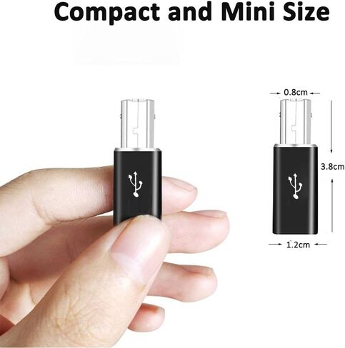 محول USB B إلى USB C، 2 حزمة، USB C أنثى إلى موصل محول ذكر يدعم مزامنة البيانات، متوافق مع الطابعات والبيانو الكهربائي وأجهزة المزج والأجهزة ذات منفذ MIDI، أسود in Kuwait