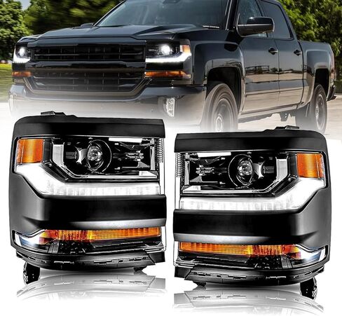 مجموعة المصابيح الأمامية HID متوافقة مع 2016-2018 Chevy Silverado 1500/2019 Silverado 1500 LD، مصباح أمامي HID/Xenon مع LED DRL OE نمط إطار كروم بديل جانب الركاب GM2502445 GM2503445 in Kuwait