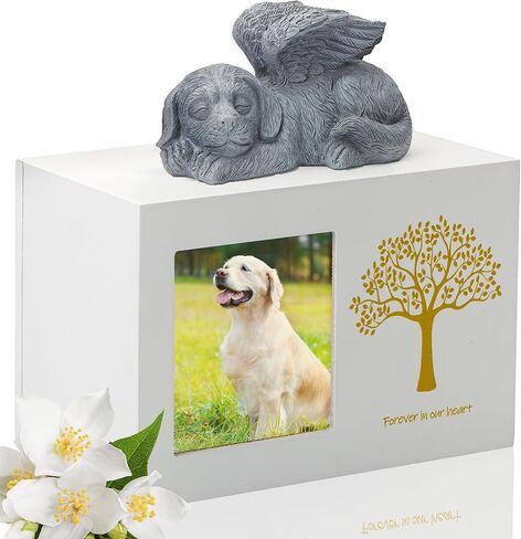 Pet Urns for Dogs, Black Wooden Urn for Dog Keepsake for Ashes, Memory Box with Resin Animal Statue and Sealed Storage Bags (75lbs) in Kuwait