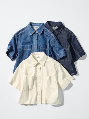 Uniqlo Denim Boxy Shirt | Half Sleeve in Saudi Arabia