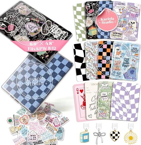 kaciola 12pcs إدراج cardstock للقارئ الإلكتروني ، و 50pcs ملصقات لإدراج حالة واضحة ، 6.9 "x4.8" موضوع الخيال يتوافق مع الورق الأبيض من 11 إلى 12 ، هدية القارئ الإلكترونية لقارئ Booklover in Kuwait