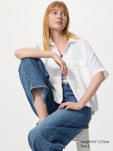 Uniqlo Premium Linen Skipper Boxy Shirt | Short Sleeve in Saudi Arabia