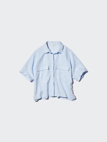 Uniqlo Premium Linen Skipper Boxy Shirt | Short Sleeve in Saudi Arabia