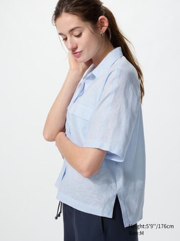قميص Uniqlo Premium Linen Skipper Boxy | كم قصير in Saudi Arabia