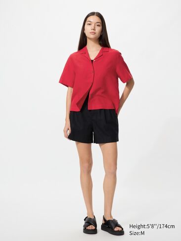 Uniqlo Linen Blend Open Collar Shirt | Short Sleeve in Saudi Arabia