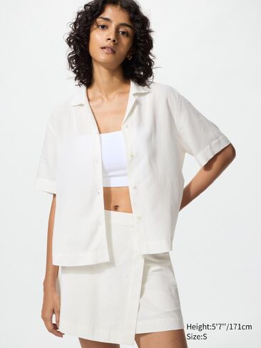 Uniqlo Linen Blend Open Collar Shirt | Short Sleeve in Saudi Arabia