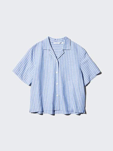 Uniqlo Linen Blend Open Collar Shirt | Short Sleeve | Striped in Saudi Arabia