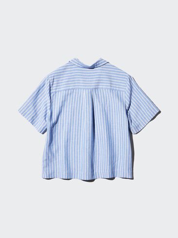 Uniqlo Linen Blend Open Collar Shirt | Short Sleeve | Striped in Saudi Arabia