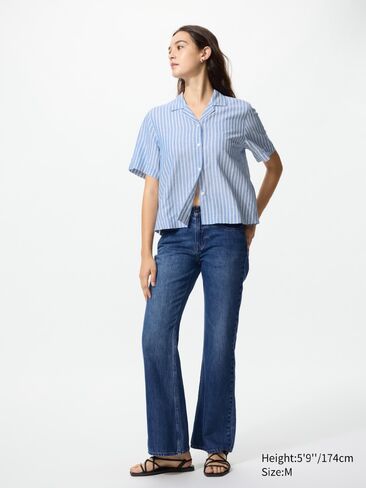 Uniqlo Linen Blend Open Collar Shirt | Short Sleeve | Striped in Saudi Arabia