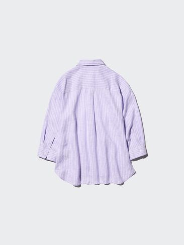 Uniqlo Premium Linen Skipper Collar 3/4 Sleeve Shirt | Striped in Saudi Arabia