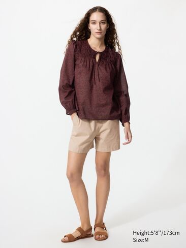 Uniqlo Light Cotton Shirring Blouse | Print in Kuwait