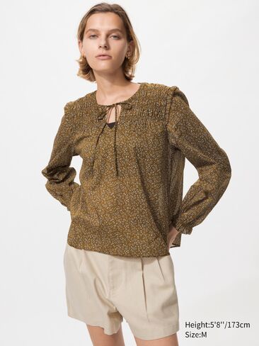 Uniqlo Light Cotton Shirring Blouse | Print in Kuwait