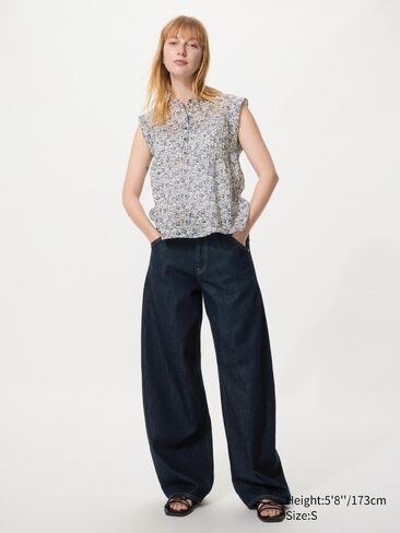 بلوزة Uniqlo من القطن الخفيف Pintuck | بلا أكمام | مطبعة in Kuwait